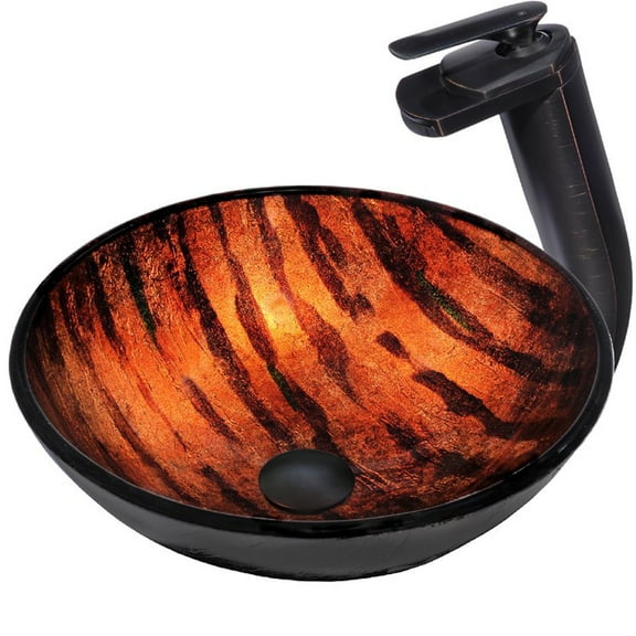 Novatto NSFC-025057ORB MIMETICA Round Glass Vessel Bathroom Sink Set, Oil Rubbed Bronze