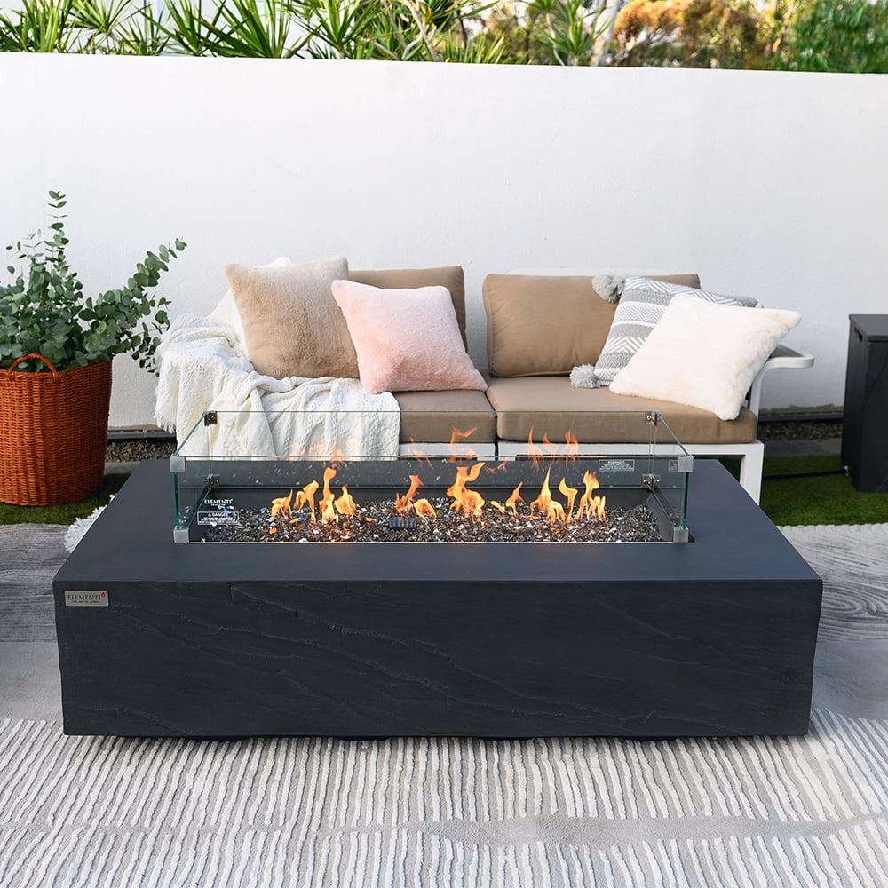 Elementi Plus Capetown Natural Gas Fire Pit for Outside Outdoor Fire Pit Table Smokeless Firepit Concrete Rectangular Fire Table Patio Heater Fireplace 60000 BTUs - Slate Black, 55.9 x 31.9 Inches