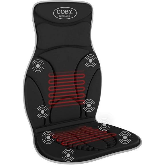 COBY Massaging Car Seat Cushion with Heat | Therapeutic Vibrating Massage Pad for Upper/Lower Back, Shoulder, Waist & Thighs | 5 Massage Programs in Backrest & Seat for Full Body Pain Relief