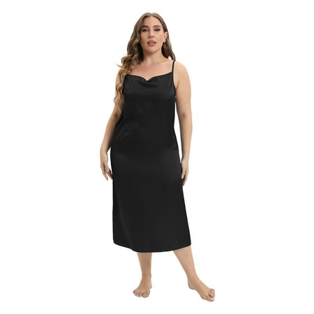 

Women s Plus Size Full Slip Dresses Adjustable Spaghetti Strap Under Dresses Long Nightgown Cowl Neck Cami Dress