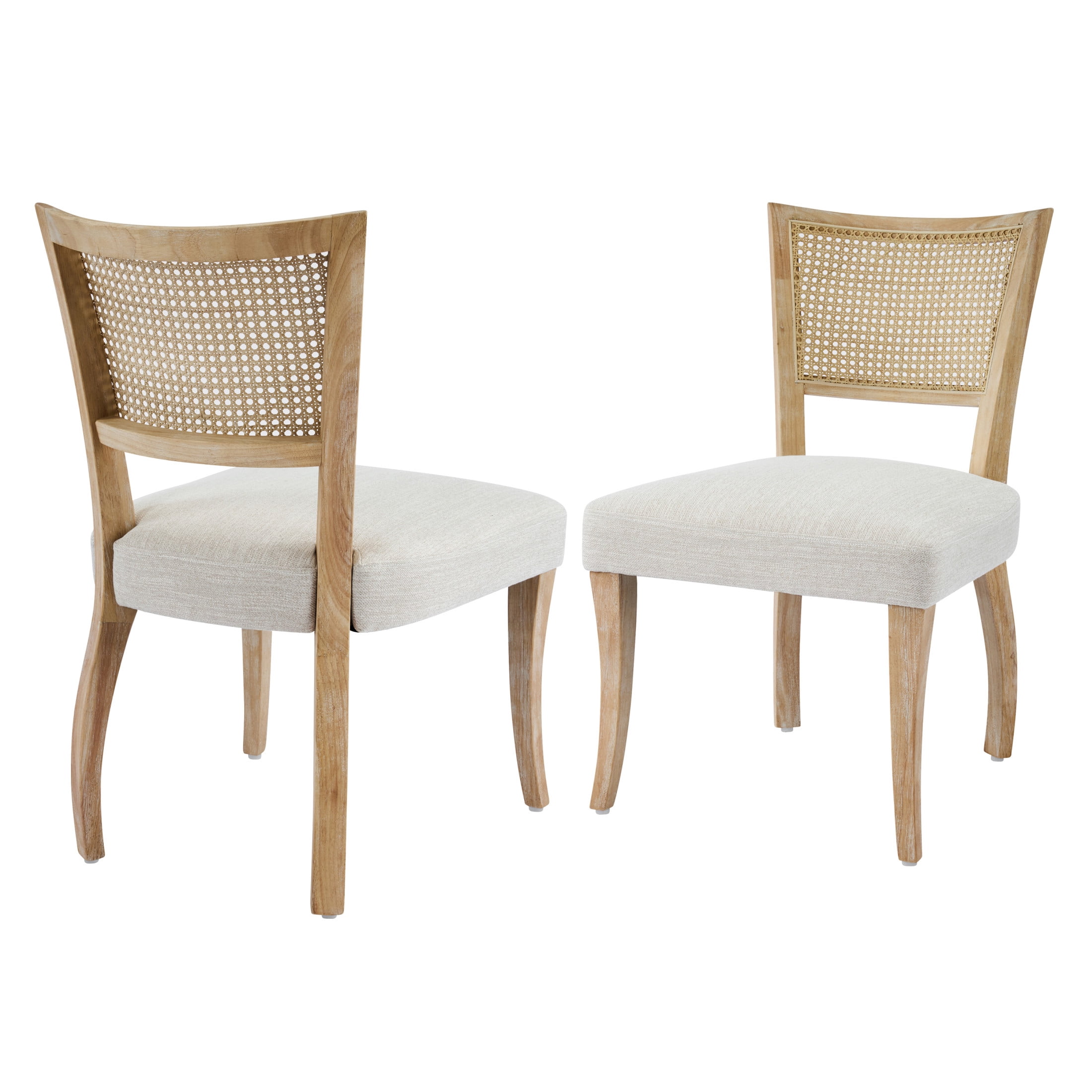 Christopher Knight Home Set of 2 Dining Chairs with Rattan Cane Back, Upholstered Seat, Natural + Beige