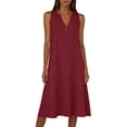 thumbnail image 4 of Admvng Womens Dress Eyelet V Neck Sleeveless Button Detail Summer Beach Vacation Everyday Dress with Pockets, 4 of 8