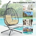 thumbnail image 3 of UHOMEPRO Outdoor Egg Chair, Patio PE Wicker Swing Egg Chair with Stand, Cushion and Headrest, All-Weather Rattan Hanging Basket Chair Hammock Chair for Home Bedroom Patio Balcony, Beige, 3 of 8