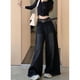 thumbnail image 1 of Pantalones acampanados de mezclilla holgados negros americanos, pantalones vaqueros Y2k de pierna ancha Vintage de longitud completa, pantalones fruncidos de cintura alta para mujer Grunge, 1 of 5