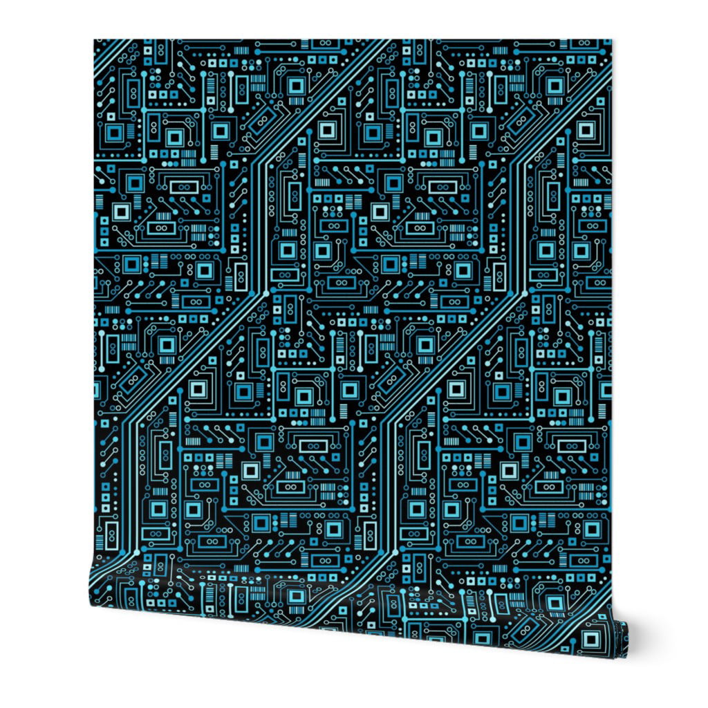 Blue Black Computer 24in x 27ft Wallpaper Roll Circuit Board Geek Nerd 
