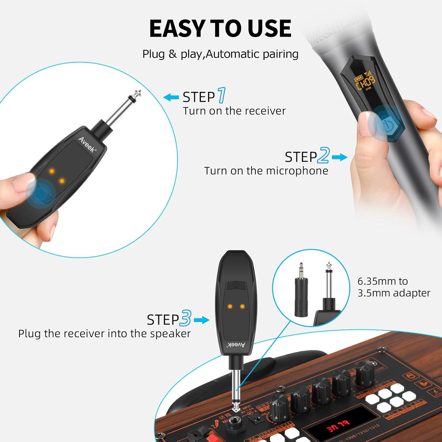 Aveek Wireless Microphone for Karaoke, Rechargeable  Microphone,for Speaker,Karaoke Machine,Speech,Wedding,Party Singing,Grey&Red,2 packs