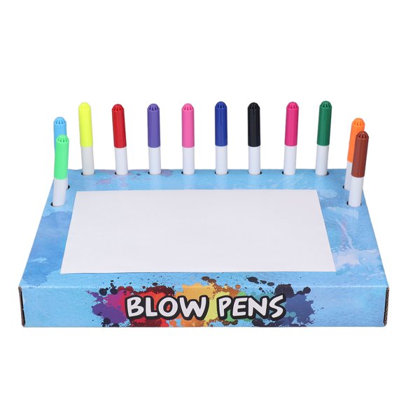 Kids Blow Pens, Glow In The Dark Doodle, Blow Colouring 8 Templates Educational Pens Kids Airbrush Marker