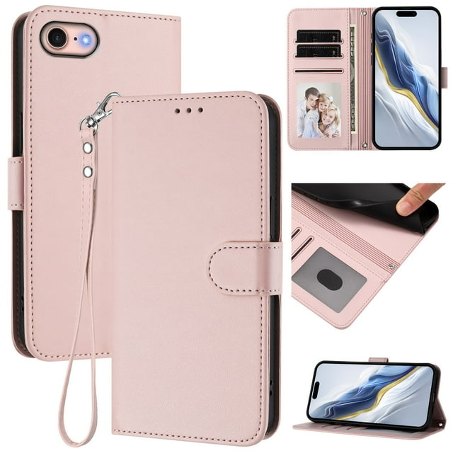 GANGXUN Wallet Case for iPhone 6/7/8 – Magnetic Closure, RFID Blocking, Wrist Strap, Wireless Charging Compatible