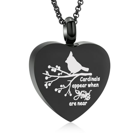 Red Cardinal Urn Necklace for Ashes Stainless Steel Heart Urn Pendant Cremation Keepsake Human / Pet Memorial Jewelry for Women Men