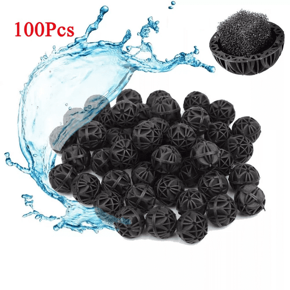 100-Pack Bio Balls, Premium Aquarium Filter Media - 16mm for Fish Tanks, Canister Filters & Pond Cleaning - High Efficiency Bio-Filtration