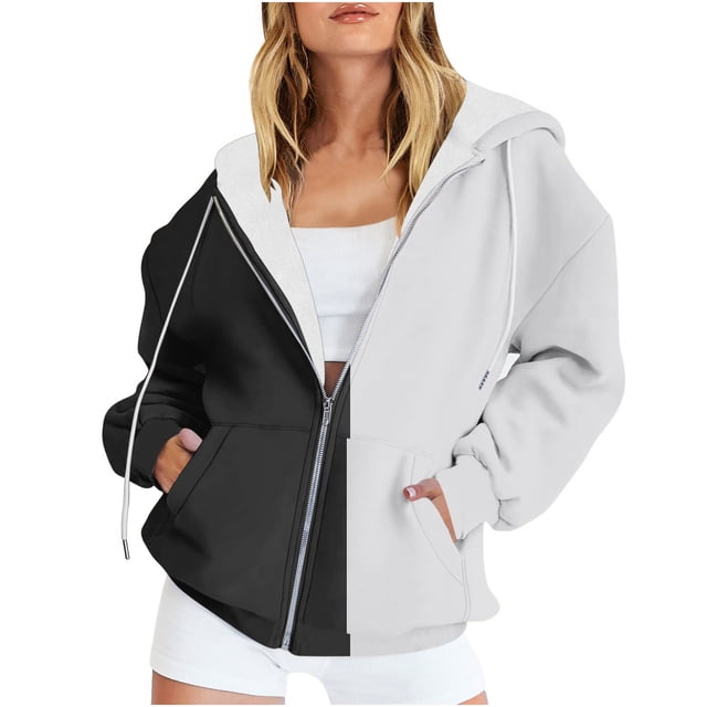 Chaqueta y abrigo informal de manga larga con capucha y estampado para mujer, chaqueta con capucha y manga larga con cremallera, abrigo de poliéster para mujer