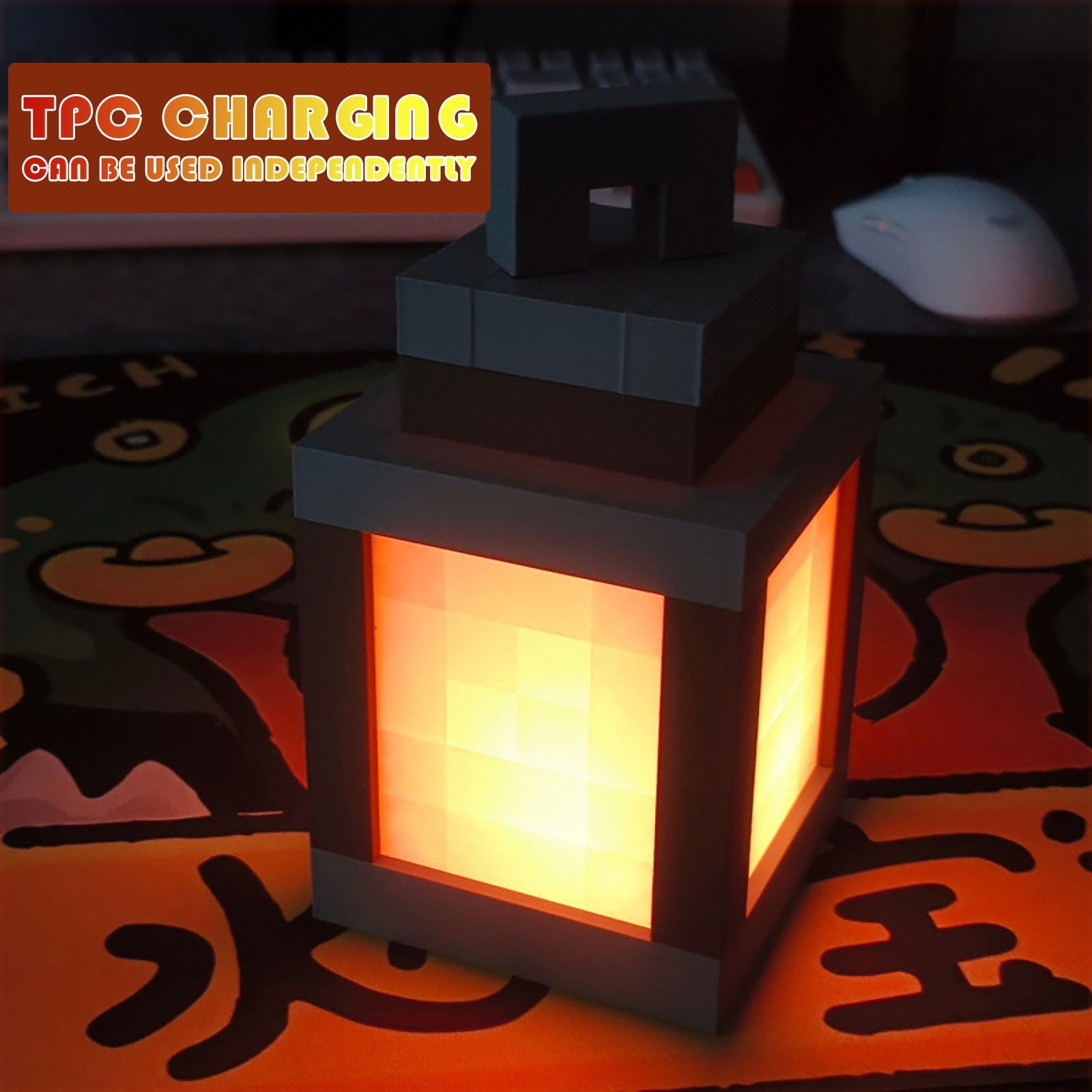 XMMSWDLA 16-Color Pixelated Lantern Night Light - Rechargeable LED Mood Lamp with Touch Switch & Remote Control, Mountable Wall/Table Light for Cosplay, Boys' Room Decor (Includes Chain & Bracket)