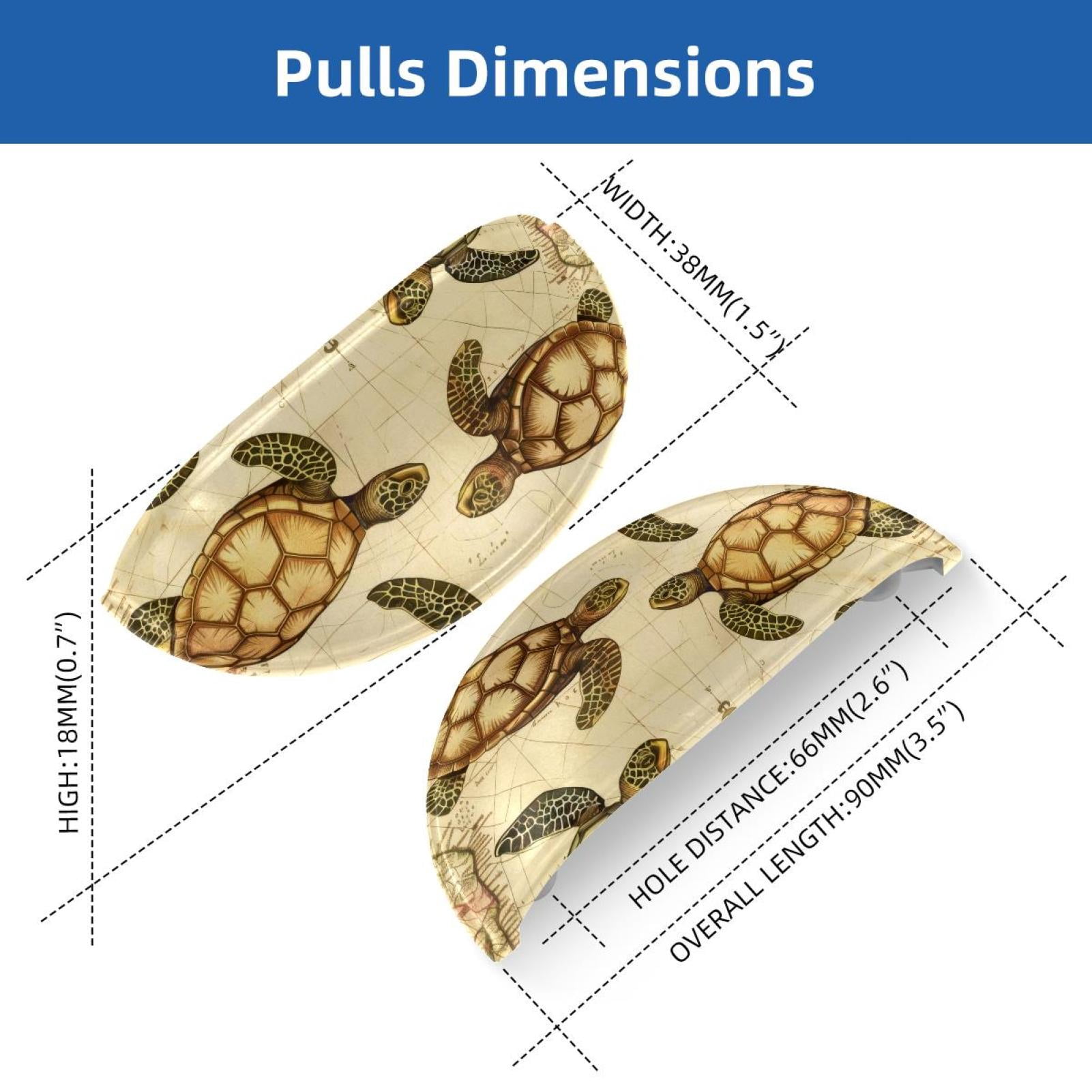PhooArto 6 Pcs Cup Drawer Pulls, Retro Map Sea Turtles Pattern Shell Shape Handles Cabinet Knobs for Dresser Cupboard Closet Wardrobe with Screws