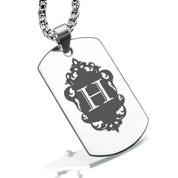 Stainless Steel Alphabet Letter H initial Dog Tag Pendant Necklace