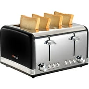 Gohyo toaster 4 slice 100% Stainless Steel with Wide Slots & Removable Crumb Tray for Bread & Bagels（4 Slice,Black）