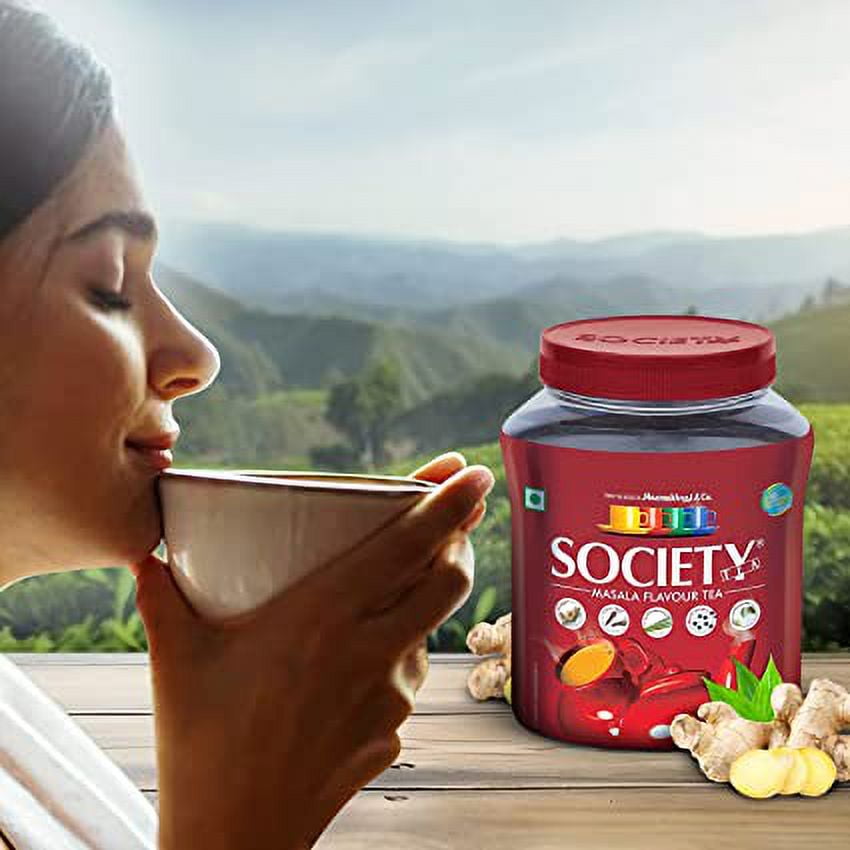 Society Masala Tea 32 Oz with Ginger, Clove Bud, Lemongrass, Black Pepper & Cardamom, 100% Natutal Spices, Masala Spiced Chai, Traditional Masala Tea, Strong & Robust Blend, No Gluten, 900 grams