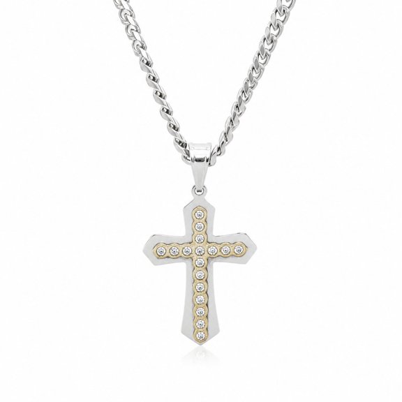 VOGCOME Stainless Steel Gold Plated Cross Pendant Necklace, Cuban Link Chain, Hip Hop Jewelry for Men