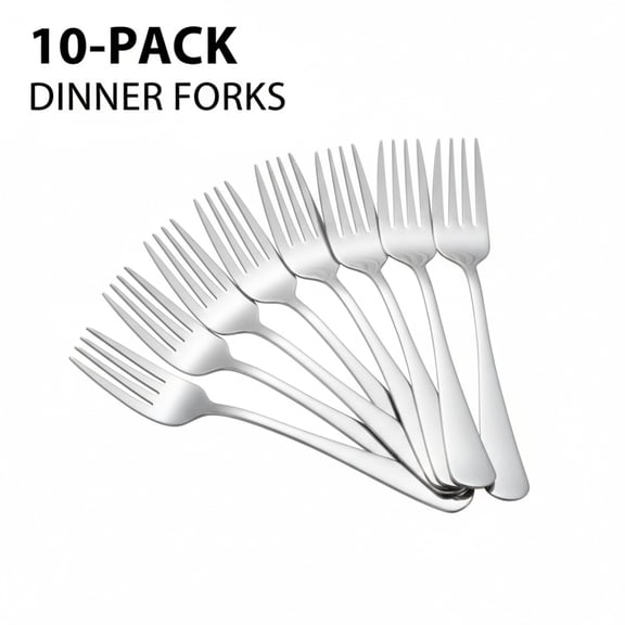 SharkTRUE Dinner Forks Set 10pcs Mirror Polished Stainless Steel Silverware Forks for Salad, Fruit, Pasta, Steak, Fish, Chicken