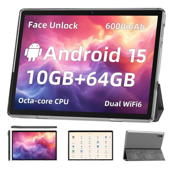 10 inch Android 15 Tablet, Octa Core Processor, 10GB 64GB 512GB Expansion, 1280x800 Display Touchscreen, Wi-Fi6, Dual Camera, 6000mAh Battery Tablet PC,Support Widevine L1 Google Kids Space