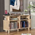 thumbnail image 6 of Record Player Stand with Charging Station, Vinyl Record Storage Cabinet, Mid-Century Modern Turntable Stand for Living Room, Oak Color, 6 of 9