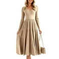 thumbnail image 3 of Long Sleeve Autumn Winter Women V-neck Slim Fit Knit Dress Knee-length Maxi Dress, 3 of 5