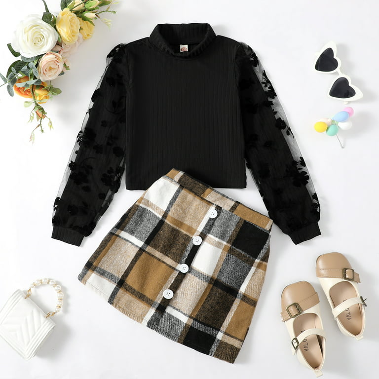 7Y Girl Skirt Sets Casual Winter Fall Dresses Cute Clothes Outfit for Girls  7-8 Years Big Girls Outfits Black 