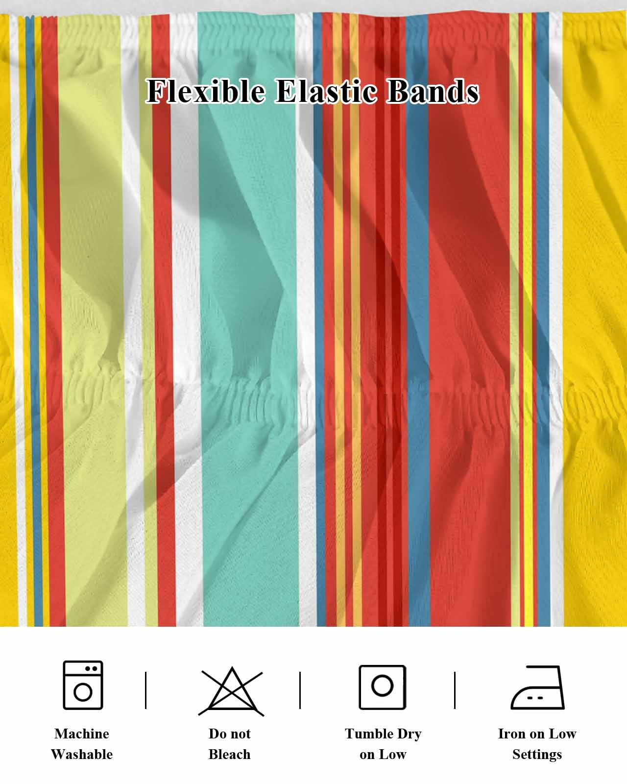 Red Aqua Stripe Wrap Around Bed Skirts for Queen Bed 16" Drop,Bed Skirt with Adjustable Elastic Belt Dust Ruffle Bed Valance for Bedroom Hotel Country Abstract Art Colorful Striped Bed Frame Cover