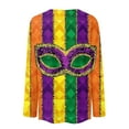 thumbnail image 5 of Mardi Gras Shirts for Women Mask Print Long 3/4 Sleeve Gold Graphic Tee Crew Neck Feathers Print Purple Tunic Tops Yellow L, 5 of 6