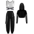 thumbnail image 2 of Hansber Kids Girls Street Hip Hop Jazz Dance Outfits 3-Piece Long Sleeve Hoodie Crop Top with Cargo Pants Set Silver&Black 10, 2 of 5