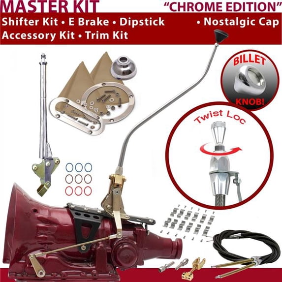 American Shifter FMX Shifter Kit Chrome 23 in. Swan E Brake Cable Clamp Trim Kit Dipstick for F5A00