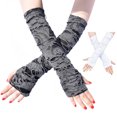 thumbnail image 2 of Mosey 1 Pair Thumbhole Design Long Halloween Fingerless Gloves Casual Ripped Holes Decor Adult Cosplay Gloves Punk Style Arm Sleeves, 2 of 7