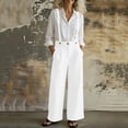 thumbnail image 3 of Gytharion Jumpsuits for Women Solid Color Buttoned Wide-leg Overalls Casual Loose Jumpsuits, 3 of 4