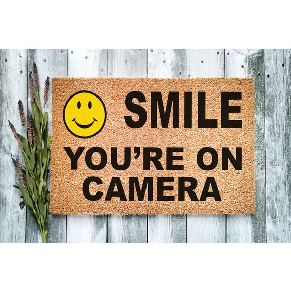 Doormat Smile You're On Camera Welcome Mat Funny Doormat Funny Mat Uni (18" x 30") #5353