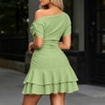 thumbnail image 5 of Brunch Dresses for Women off the Shoulder Short Sleeve Ruffle Cute Mini Dress Fit and Flare Summer Dresses Green XL(XL), 5 of 5