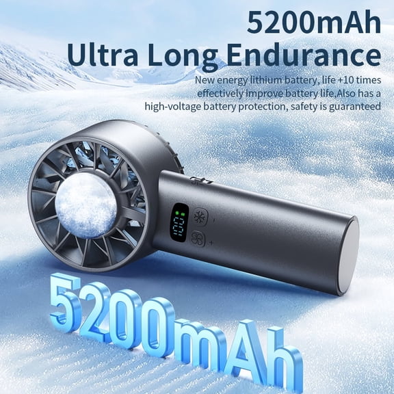 100-Level Adjustable Handheld Fan. Massive 5200mAh Battery for All-Day Use. Compact and Portable