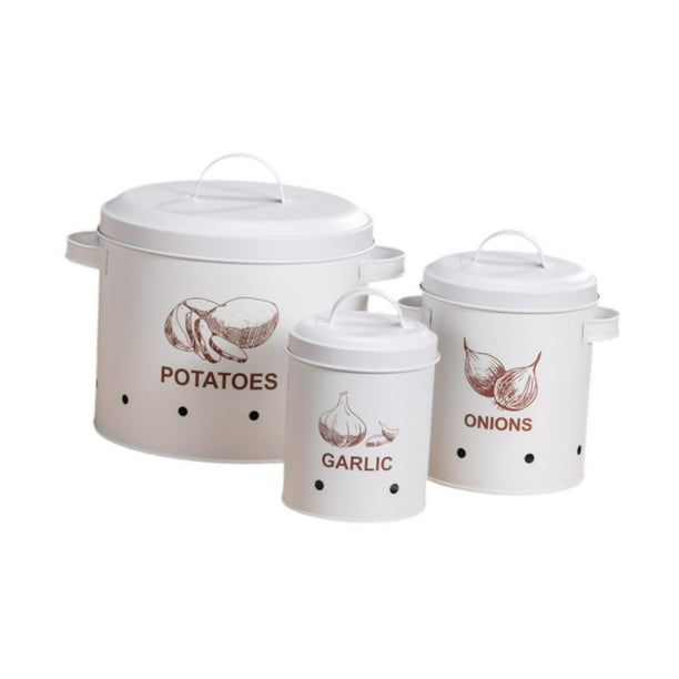 3 piezas Catino de cocina Cebolla de papa Patriz Guardar Vegetales Vegestres resistentes para acampar picnics rústicos con agujeros de ventilación Blanco