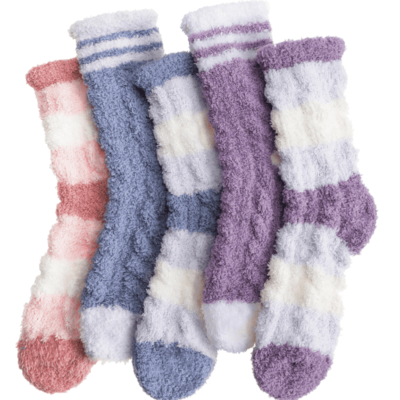 5 Pairs Women Fuzzy Socks, Cozy Soft Fluffy Slipper Socks, Sleeping Warm Mid-Calf Socks Gift for Girls, Women