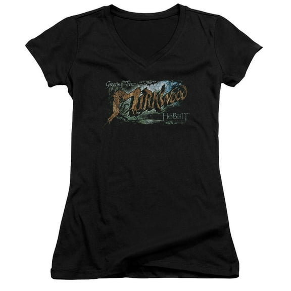 Hobbit Greetings From Mirkwood Junior Women's V-Neck T-Shirt Black