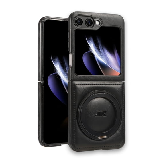Designed for Samsung Galaxy Z Flip 7 PU Leather Case, [Compatible with MagSafe] with 360° Adjustable Magnetic Stand, Shockproof Back Slim Protective Phone Case for Samsung Galaxy Z Flip 7, Black