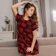 thumbnail image 3 of Daiia Red Skulls Print Women's Nightshirt Soft Nightgowns for Women Short Sleeve dress Short-sleeved Sleepwear, 3 of 6