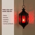 thumbnail image 3 of Hanging Moroccan Lamp Decorative Lantern with Chain for Indoor Home Decor, Outdoor Patio, Black Metal, Cobalt Red Glass, 3 of 12