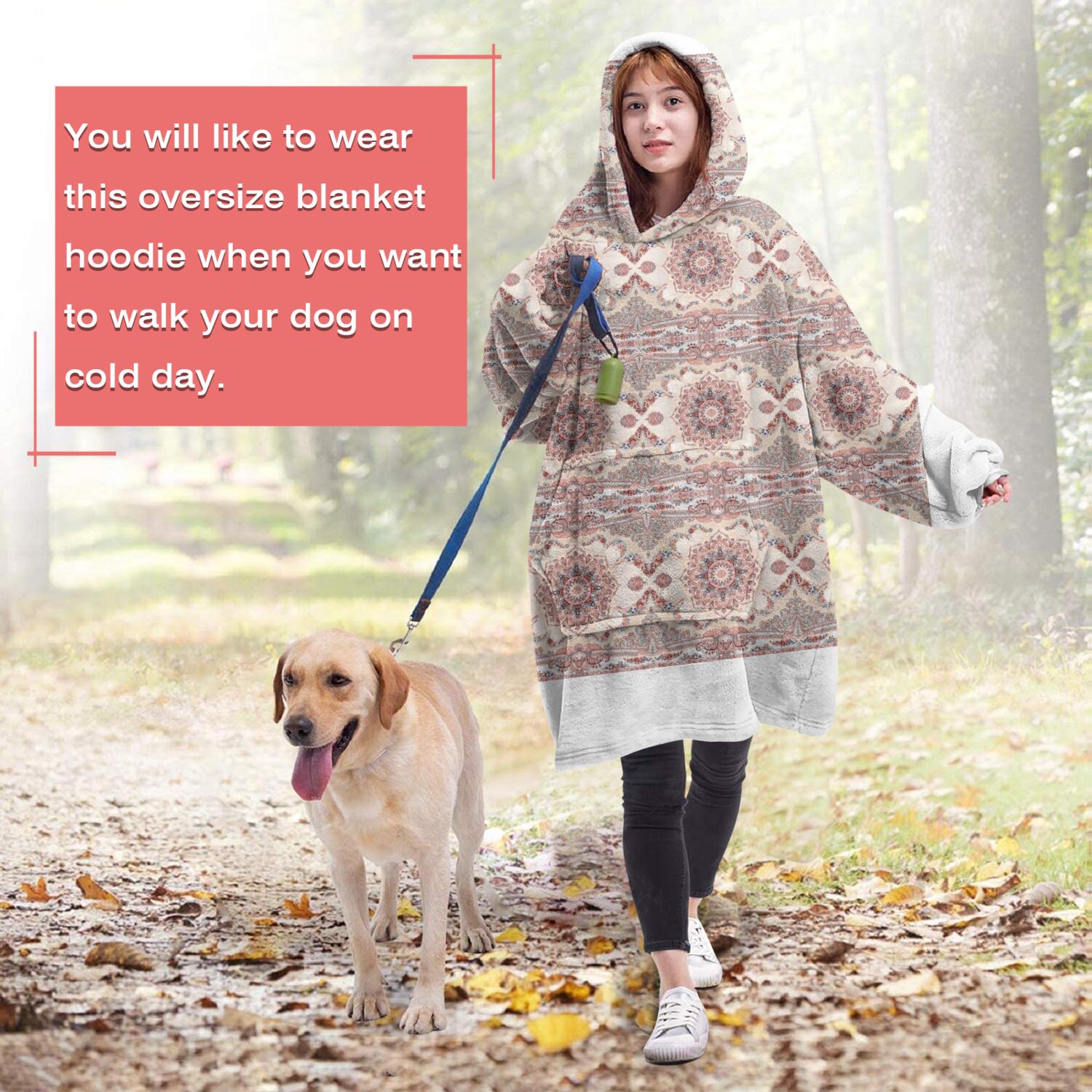 Wearable Oversized Blanket,Pink Ethnic Floral and Paisley Pattern Wearable Blanket Hoodie for Adults,Cozy Hooded Blankets with Super Pockets,Super Warm Fuzzy Pullover for Women & Men