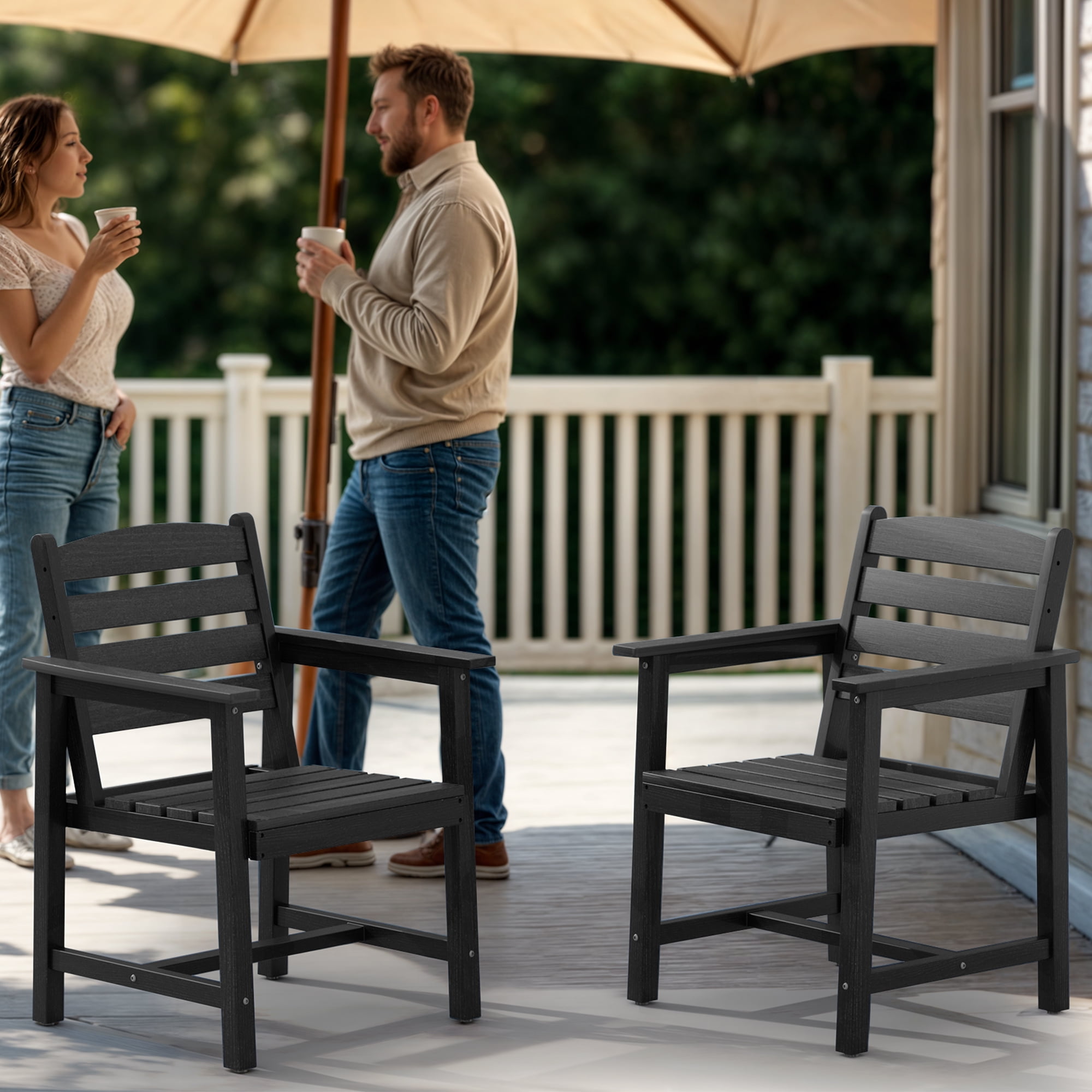 Eclife Set of 2 outdoor patio dining chairs Plastic Plywood Weather Resistant for Balcony Deck Pool Lawn Garden Backyard, Black