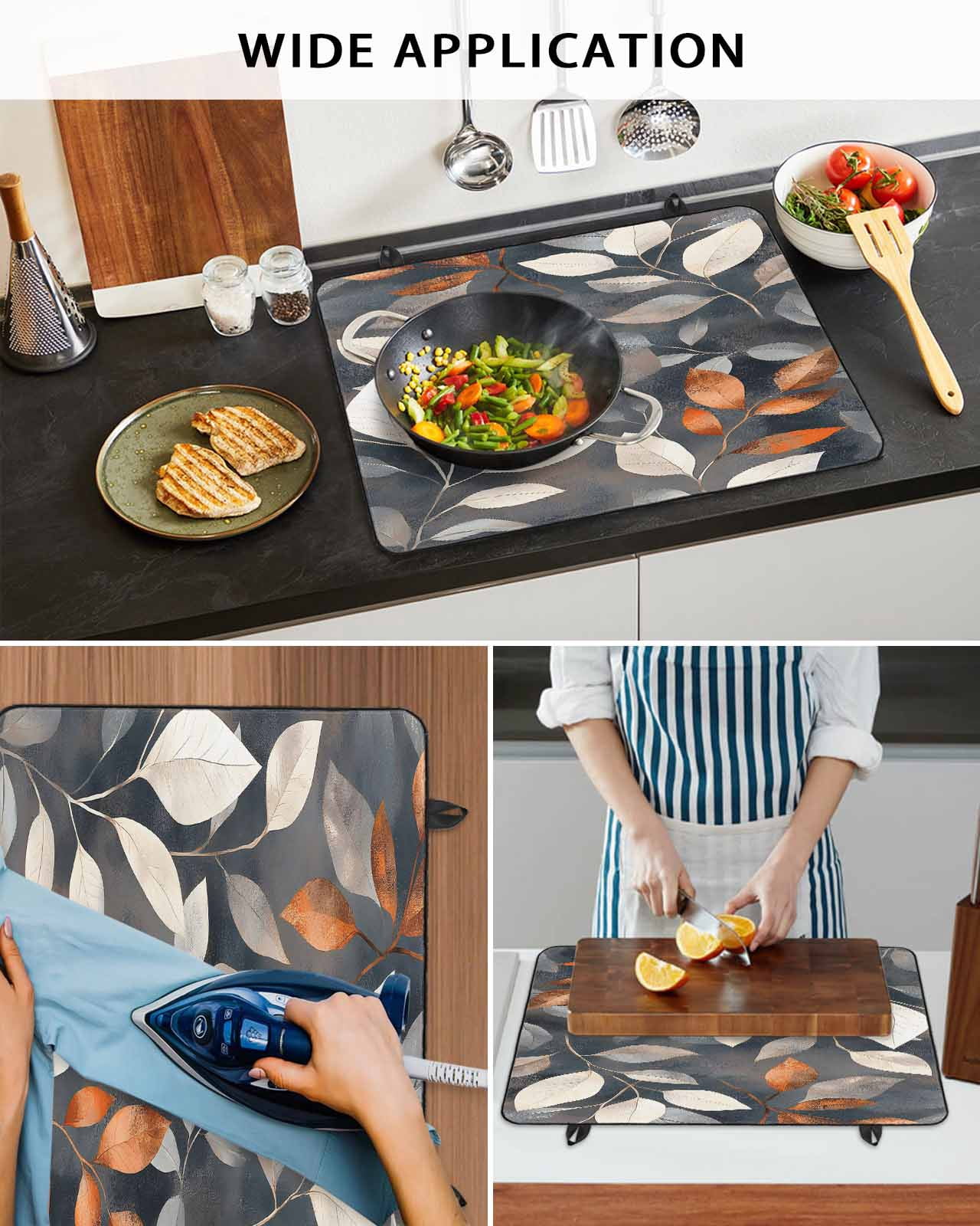 nqOlkjepod Large Induction Cooktop Protector Mat 28.5"x20.5", Botanical Leaves Stove Top Covers for Electric Stove, Farmhouse Vintage Leaf Plants Branches Stove Burner Cover Mats Stove Cover