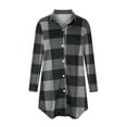 thumbnail image 4 of Jinhomg Women's Knee Length Flannel Coat Trendy Long Sleeve Plaid Shacket Jacket Plus Size Comfy Lapel Collared Button Down Outerwear Summer Saving Gray XXL, 4 of 7
