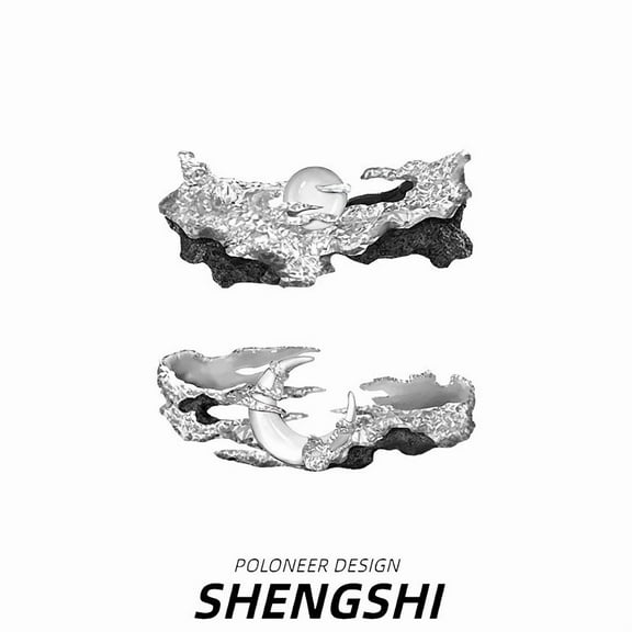 2pcs Rings for Couples Promise Statement Rings for Her and Him Set Sun Moon Couple Rings Best Friend Rings