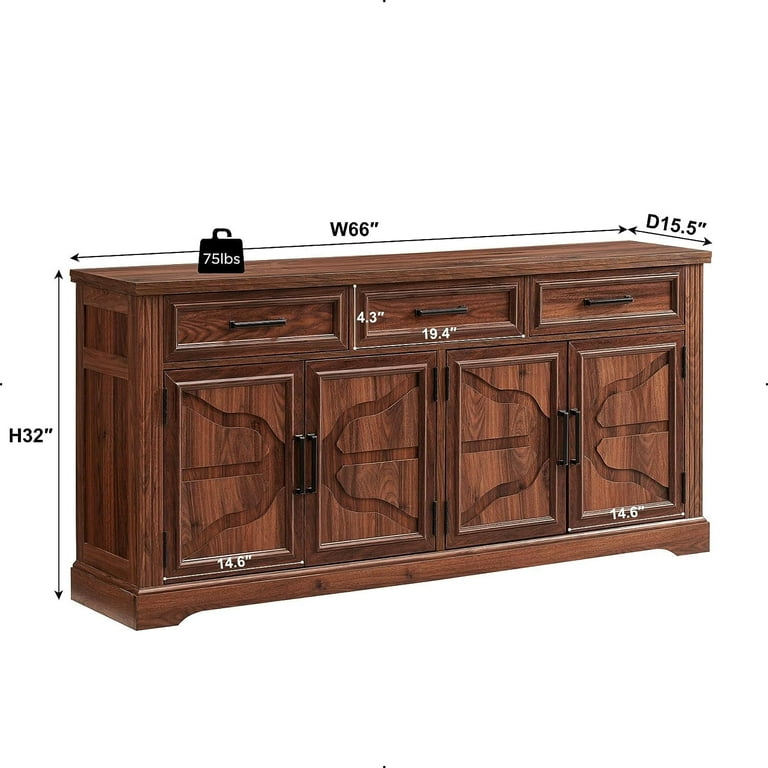 T4TREAM 66'' Wide Farmhouse Buffet Cabinet with 3 Drawers T4TREAM 66'' Wide Farmhouse Buffet Cabinet with 3 Drawers