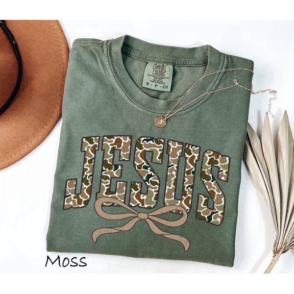 Camouflage Jesus Christian Cute With Bow Camo Religious Faith T-Shirt
