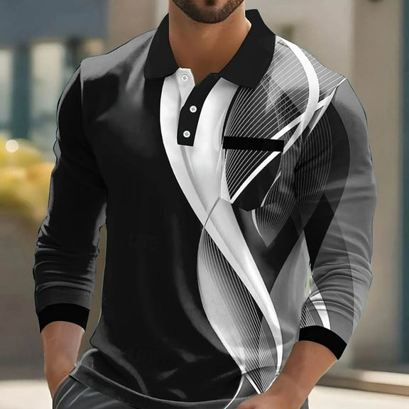 Royisotas Mens Button Shirts Big and Tall Shirt Golf Trendy Long Sleeve Polo Tops for Men