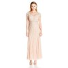 Adrianna Papell Women's Petite Short Sleeve V Neck Fully Beaded Gown, Blush, 16P